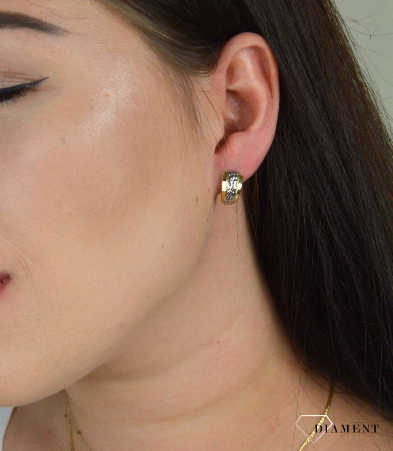 Złote kolczyki łączone złoto z grawerem KL 6867.jpg